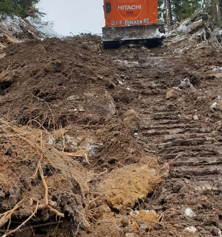 Graving av vei i skog